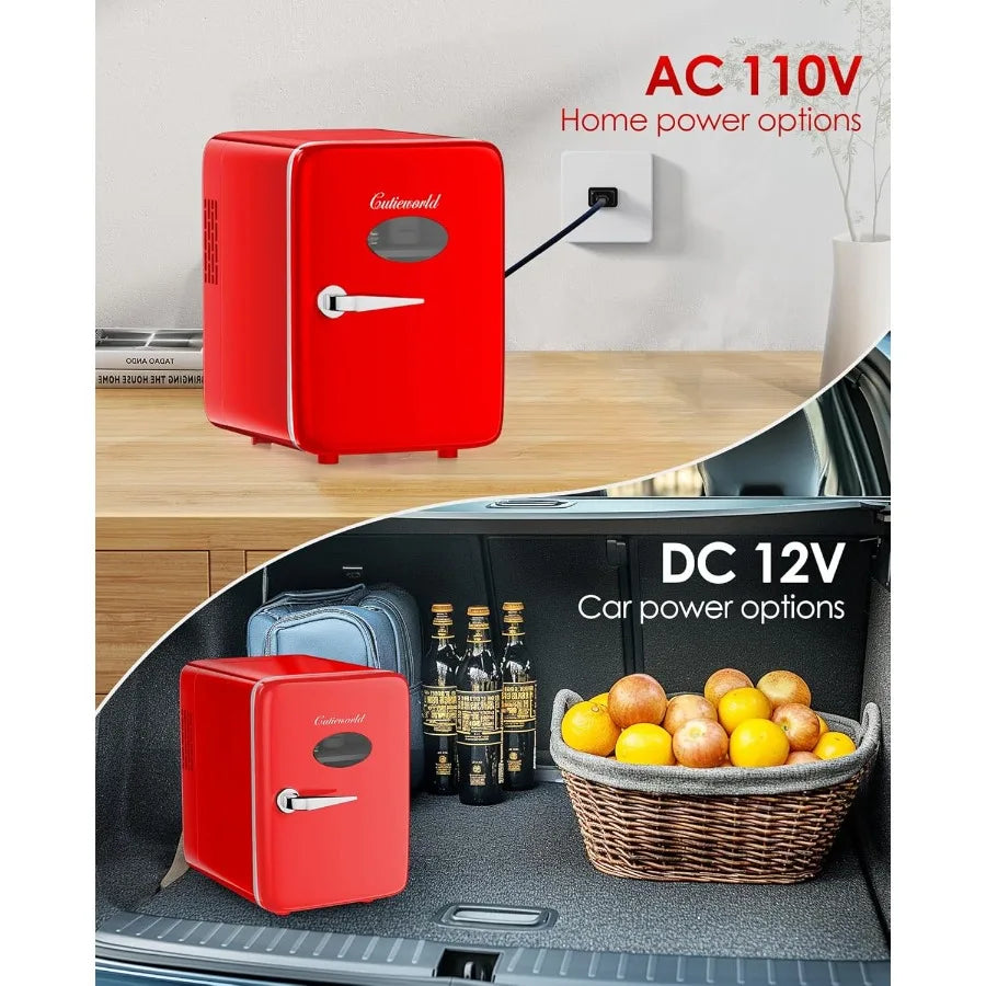 4L Mini Fridge for Bedroom Office Car Red Refrigerator for Makeup Skincare Food Cooler Warmer Beverage Storage