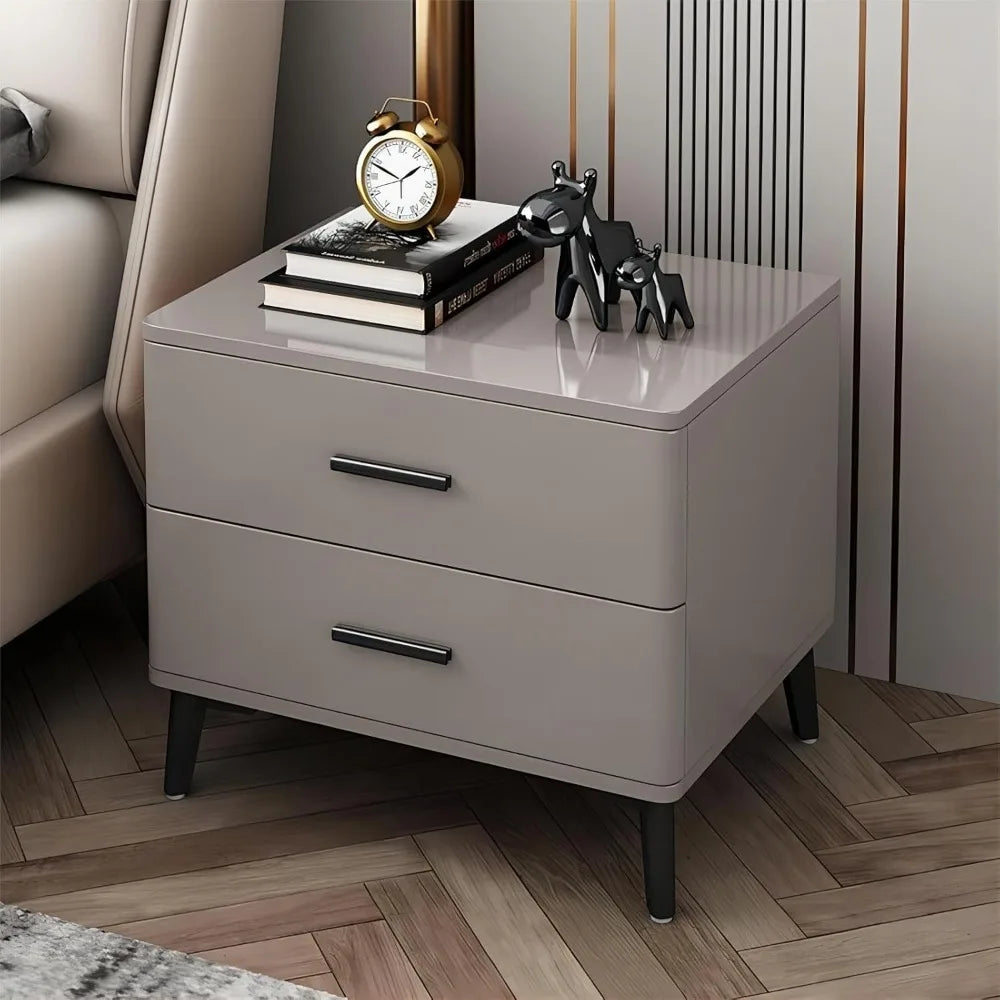 Khaki Two-Drawer Modern Nightstand: Storage End Table for Bedroom and Living Room