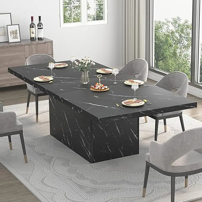 71-Inch Rectangular Faux Marble Dining Table for 6–8 – Modern Large Dining Room Table