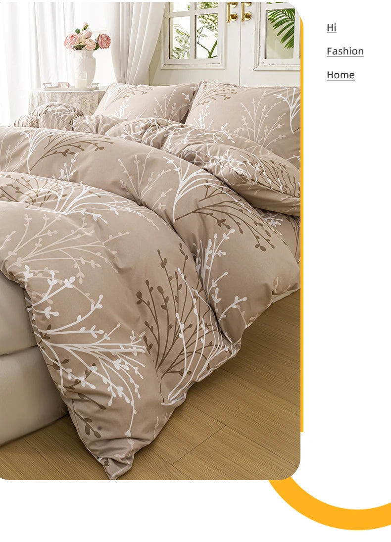 3pcs/set Leaf Floral Pattern Duvet Cover Set(1 Duvet Cover & 2 Pillowcase）Soft And Skin-Friendly Duvet Cover Bedding Set For Hom