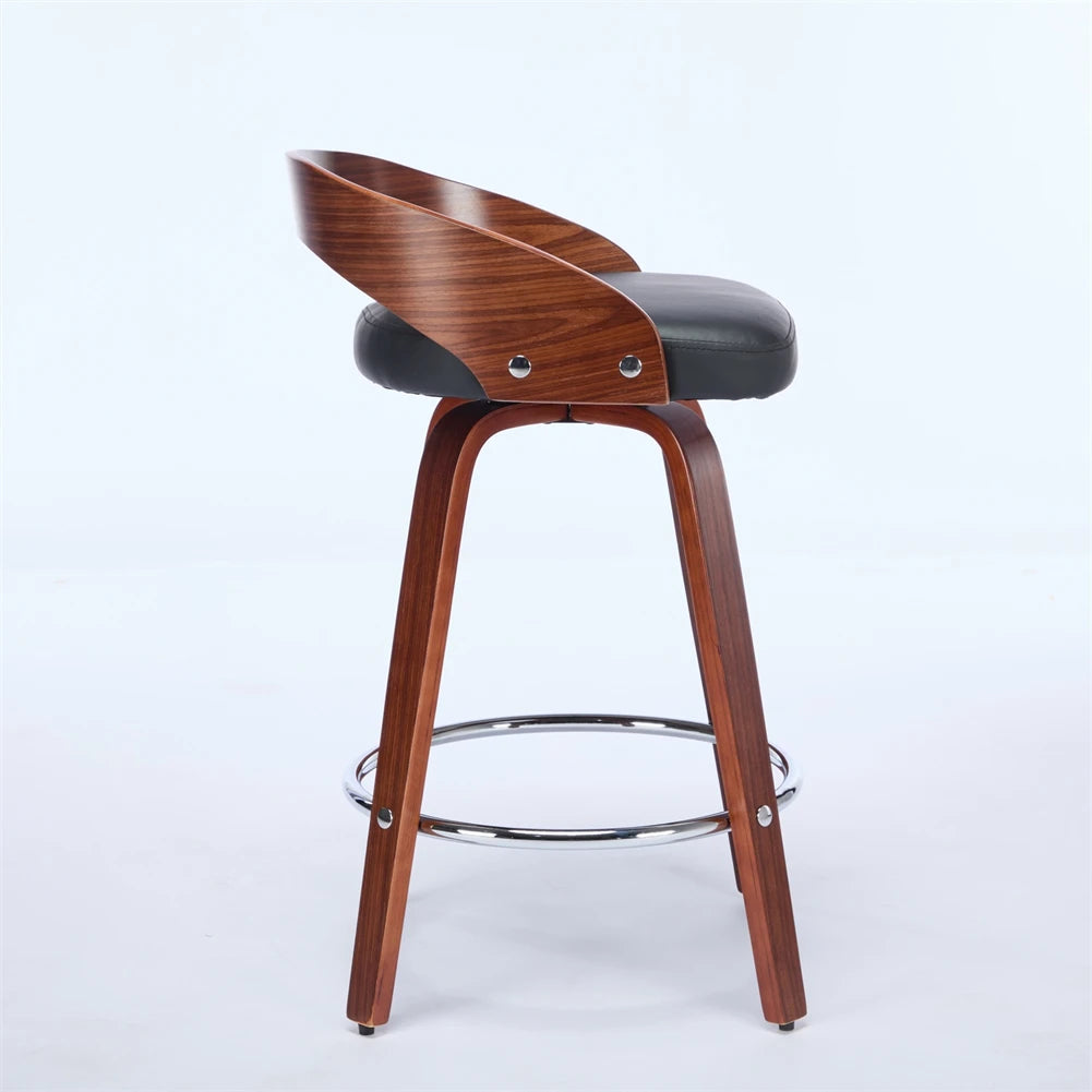 Swivel Bar Pub Stools with Low Back – Wood Legs (Set of 2)