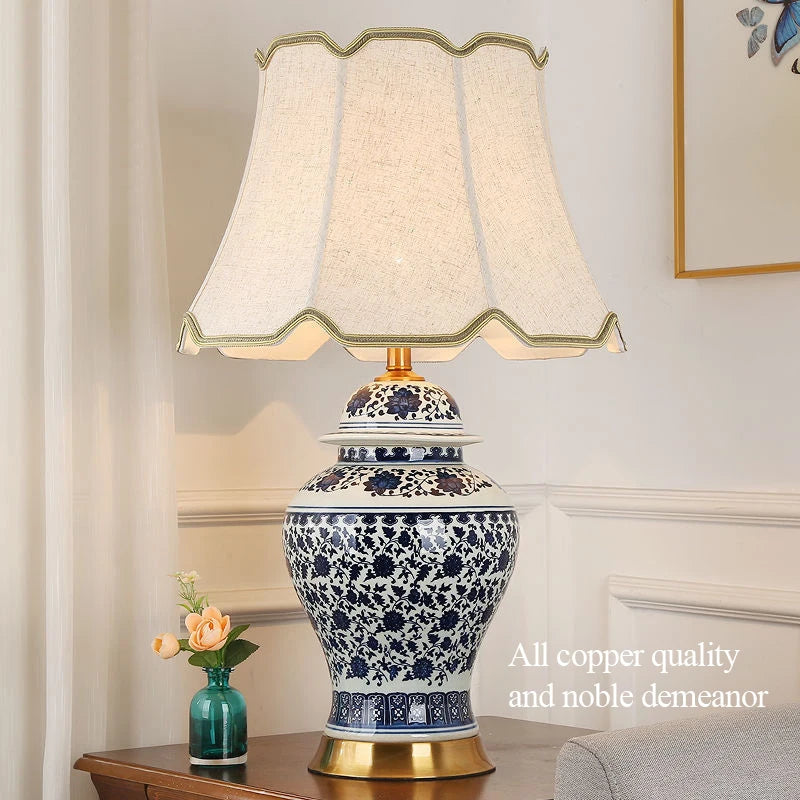 DEBBY Modern Ceramics Table Lamp LED Dimming Chinese Blue And White Porcelain Desk Light for Home Living Room Bedroom