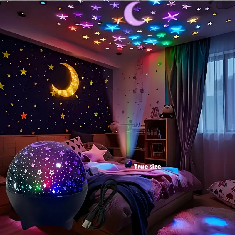 Starry Sky Moon Projector Light 7 Modes LED Night Light USB Colorful Strobe Light USB Plug-in for Kids Room Party Galaxy Decor