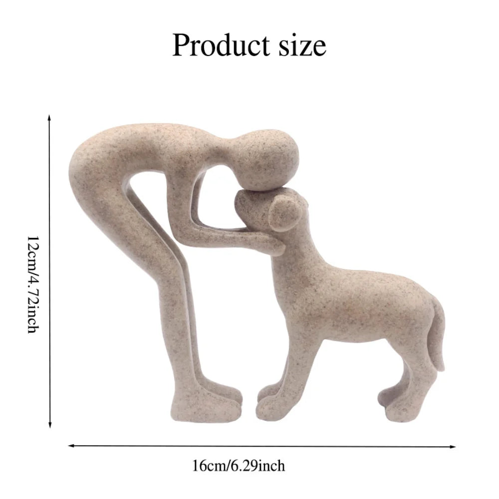 1Pc Resin Cute Puppy And Owner Craft Figurine Desktop Ornament Statue Model Indoor Home Office Decoration Pet Sculpture For Gift