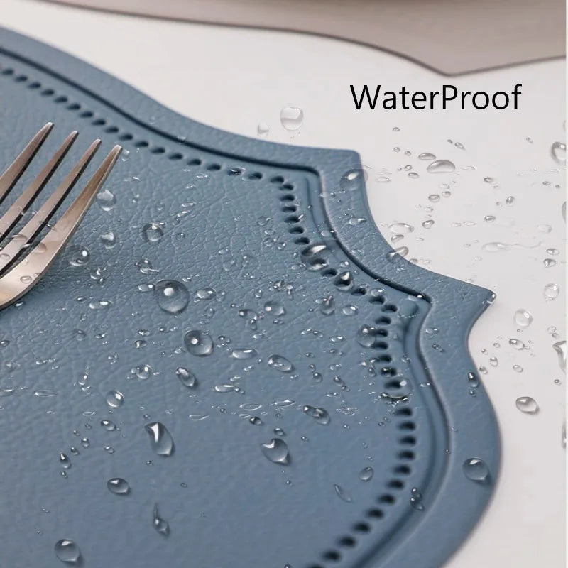 2pcs Oval Shaped Placemat Faux Leather Table Pad Luxury Place Mat Tableware Cafe Pad Kitchen Accessories Grey