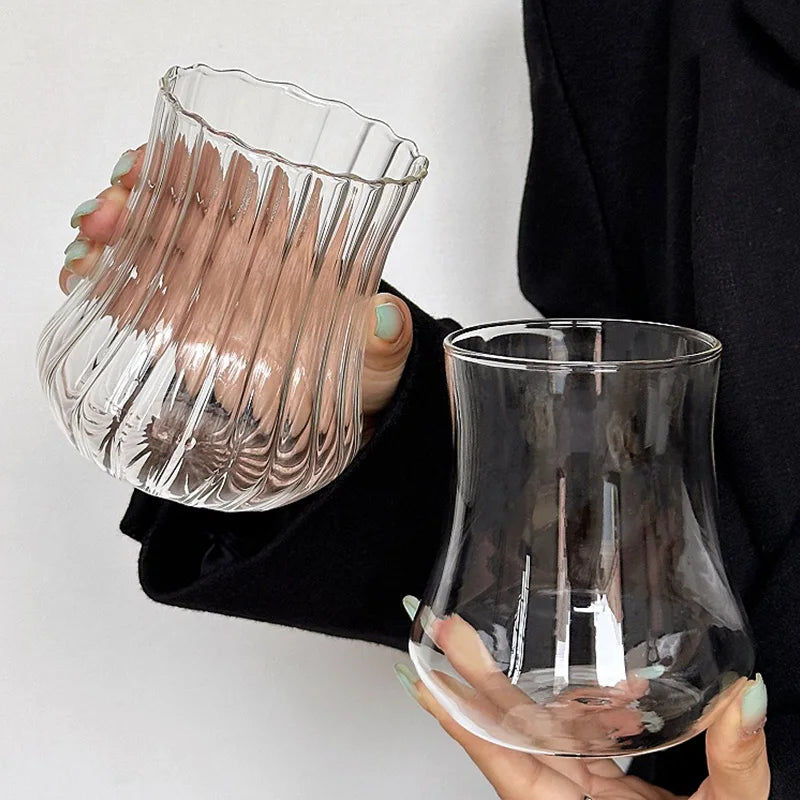 Ins Glass Cup High Borosilicate Tumbler Drinkware Milk Tea Cups Juice Coffee Mug Latte Glass Heat-resistant Stripe Water Glasses