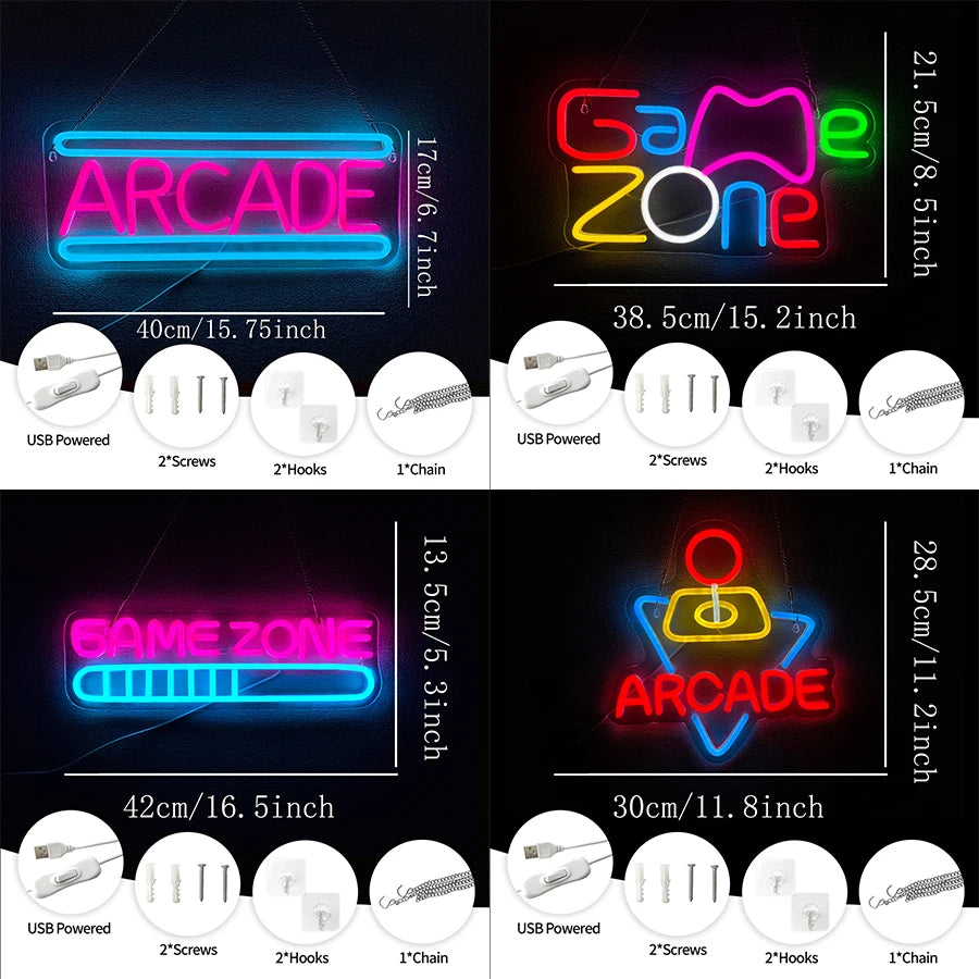 Arcade Led Neon Sign, Retro Arcade Icon, Used For Bedroom, Game Room, Man Cave Decor, The Best Arcade Gift For Teenage Boys.