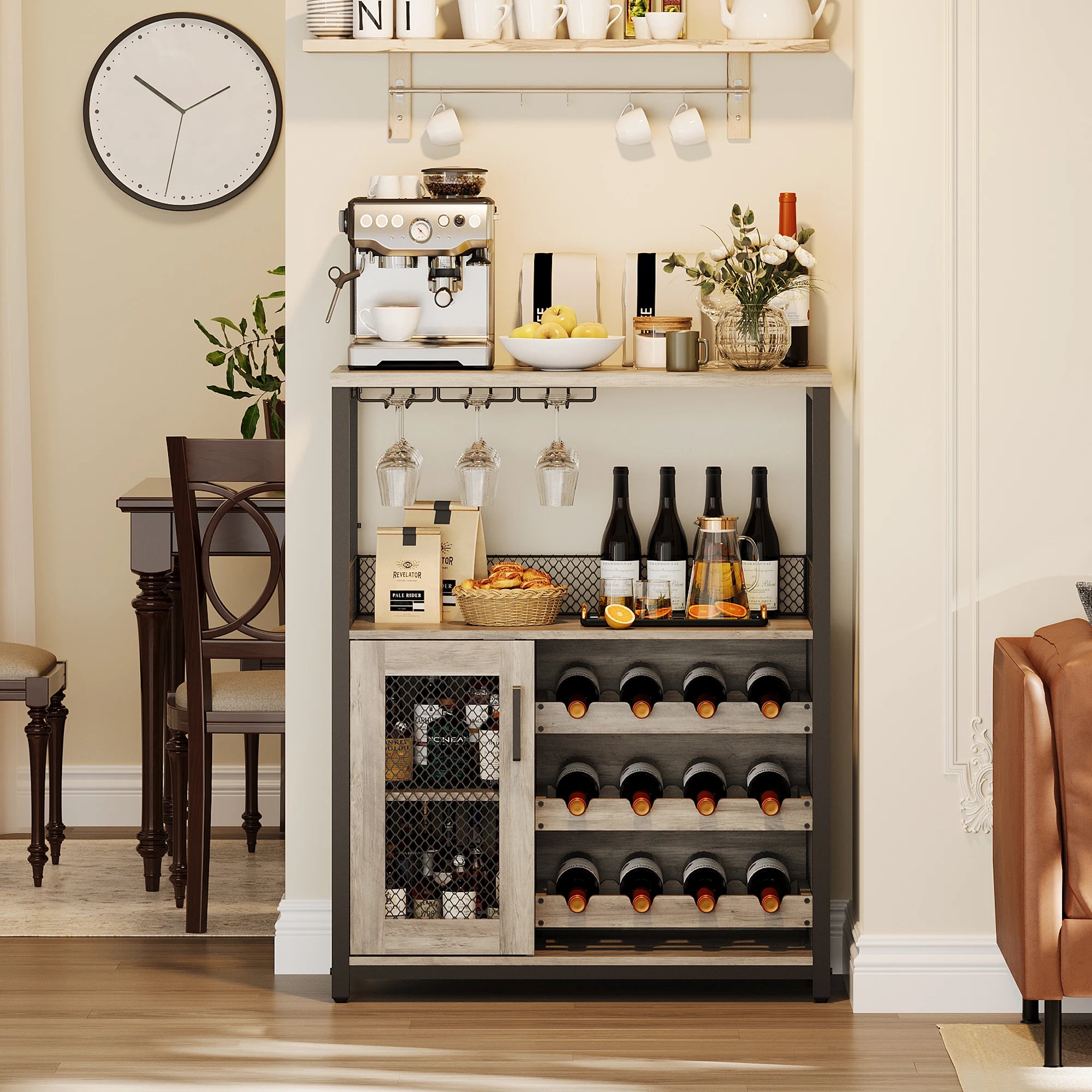 Industrial Wine Bar Cabinet – Removable Wine Storage with LED Lights