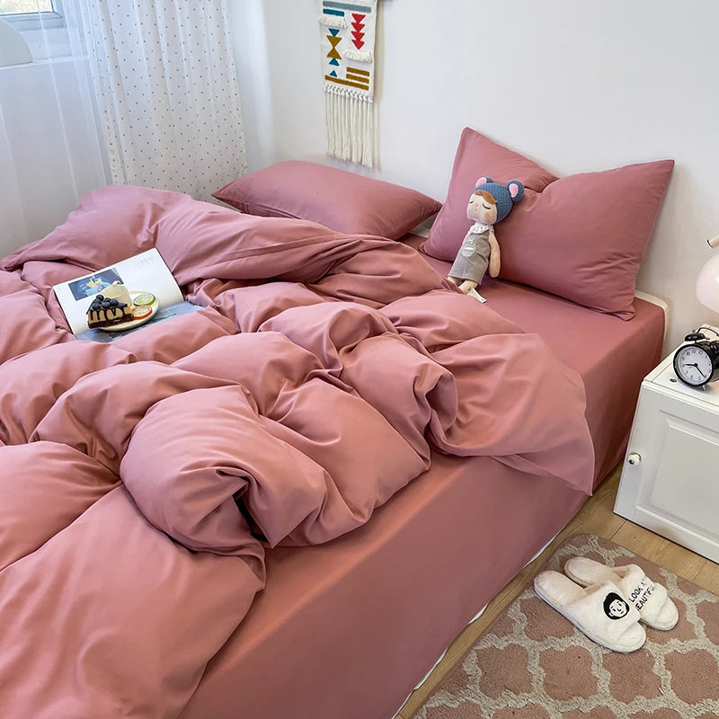 3-piece set of solid-color down duvet cover, bedding set (1 duvet cover +2 pillowcases, without core), soft and comfortable