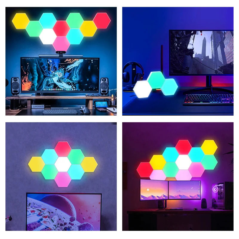 Geometric RGB Smart Lamp DIY Assembly Ambient Night Light Honeycomb Lights Touch Wall Lamp Color Changing Lamp Hexagon LED Light