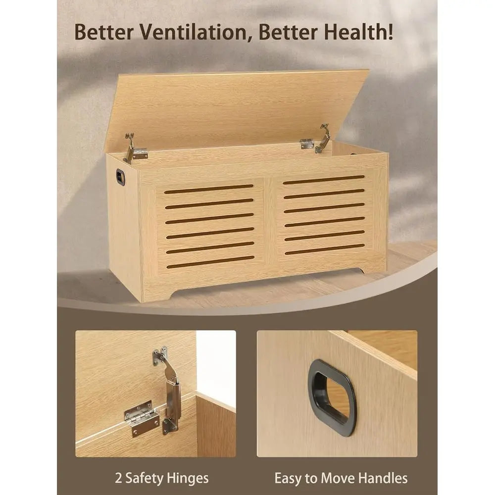 Wooden Storage Chest Bench – 43.3″ Flip-Top Farmhouse Shoe Bench