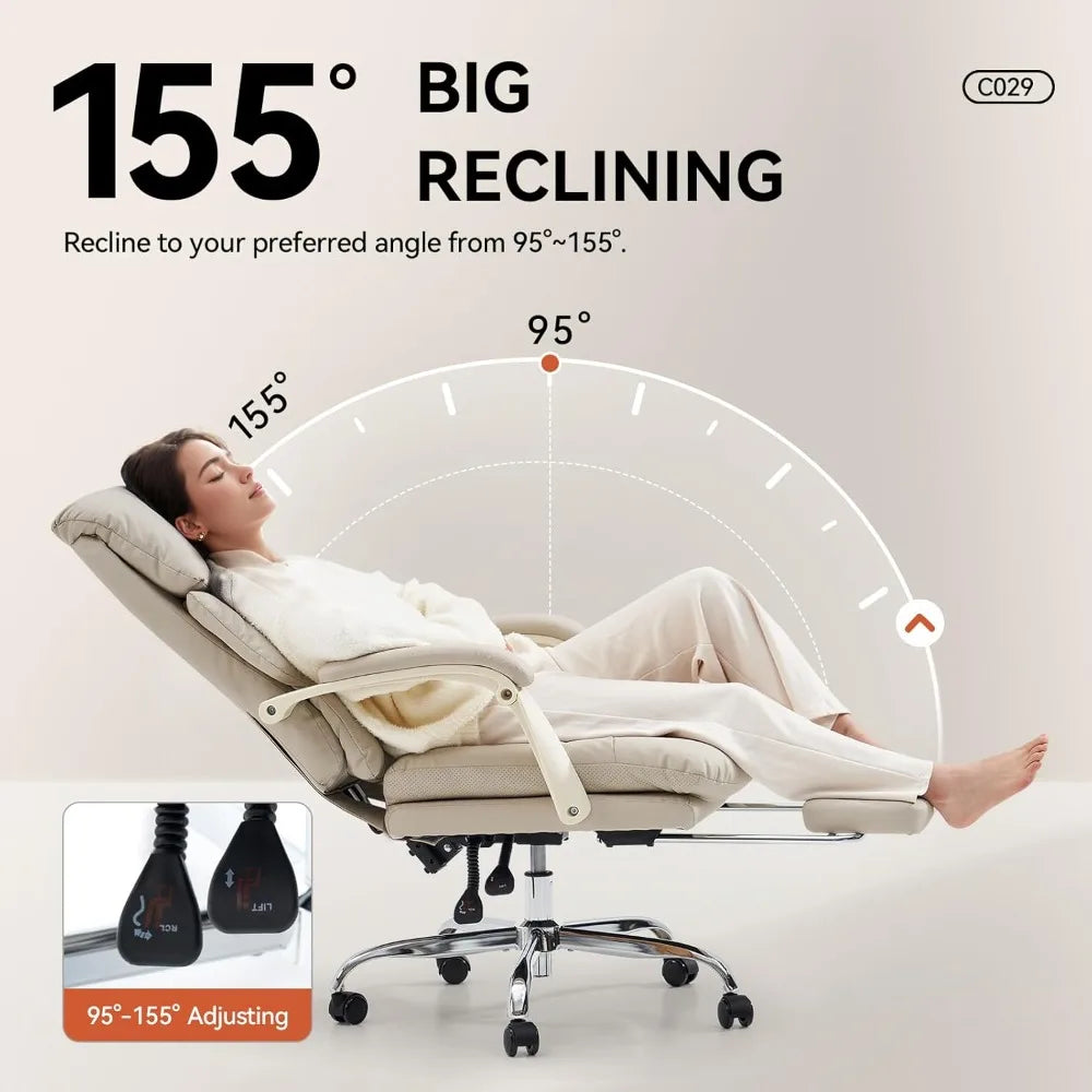 Office Chair with Foot Rest, Ergonomic Executive Office Chair with Arms, Reclining High Back PU Leather Comfy Swivel Compu