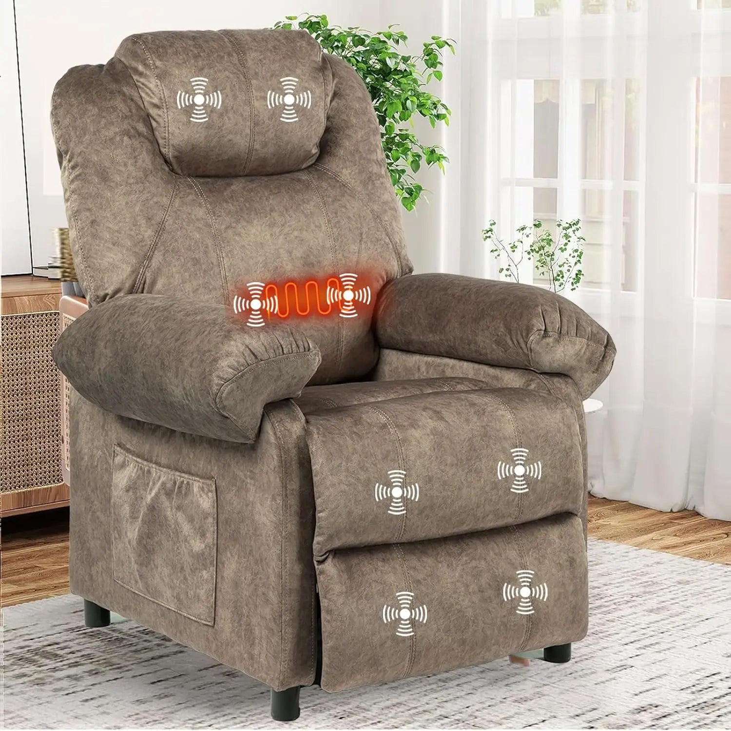 Massage Recliner Chair with Heat,Overstuffed Fabric Recliner Chairs with Heating,Small Recliner for Living Room Bedroom, Manual