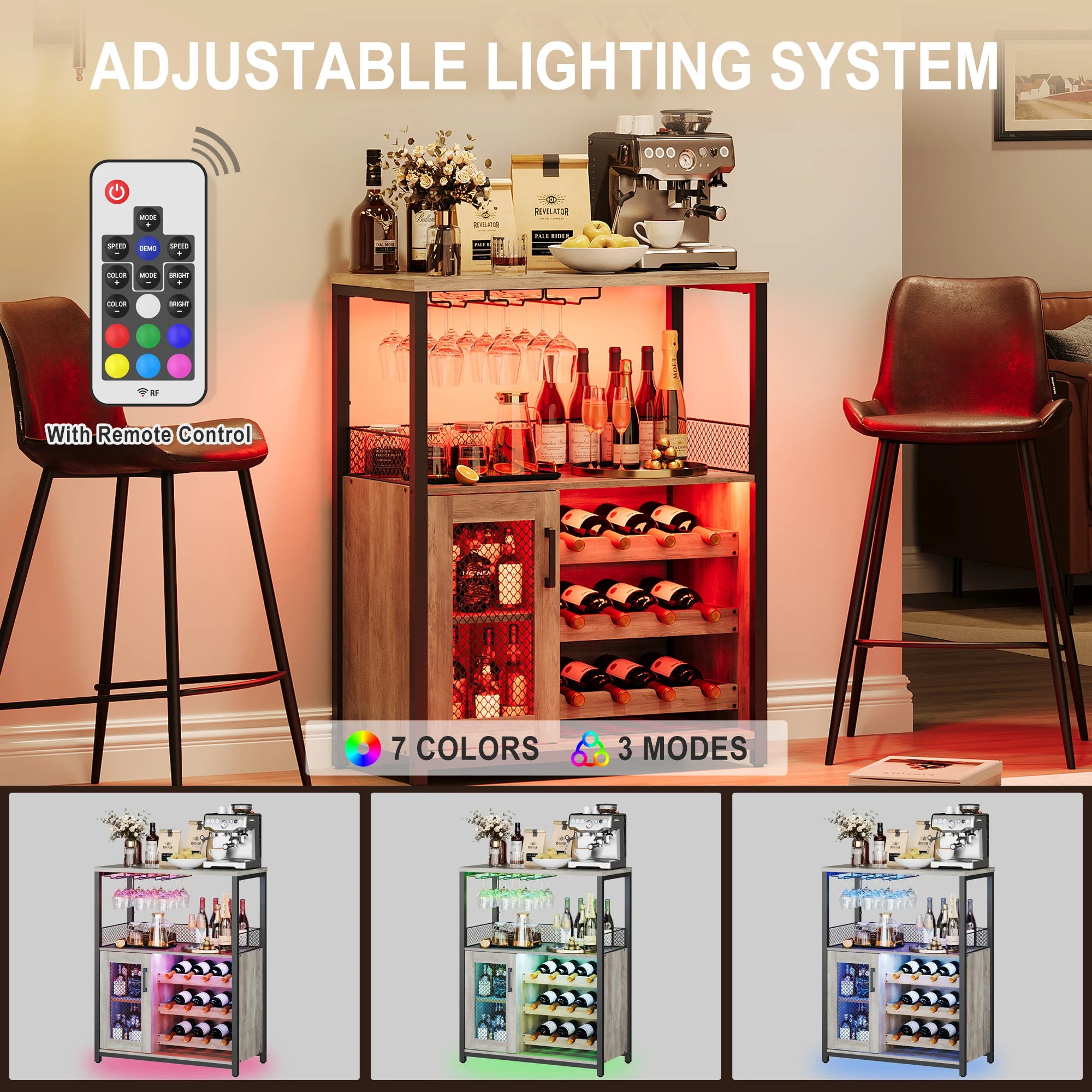 Industrial Wine Bar Cabinet – Removable Wine Storage with LED Lights