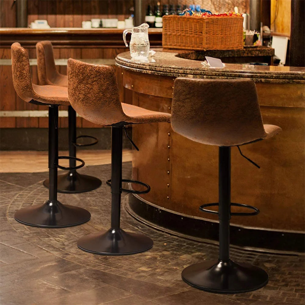 Industrial Vintage Adjustable Bar Stools – Set of 2 Pipe-Style Leather Bar Chairs