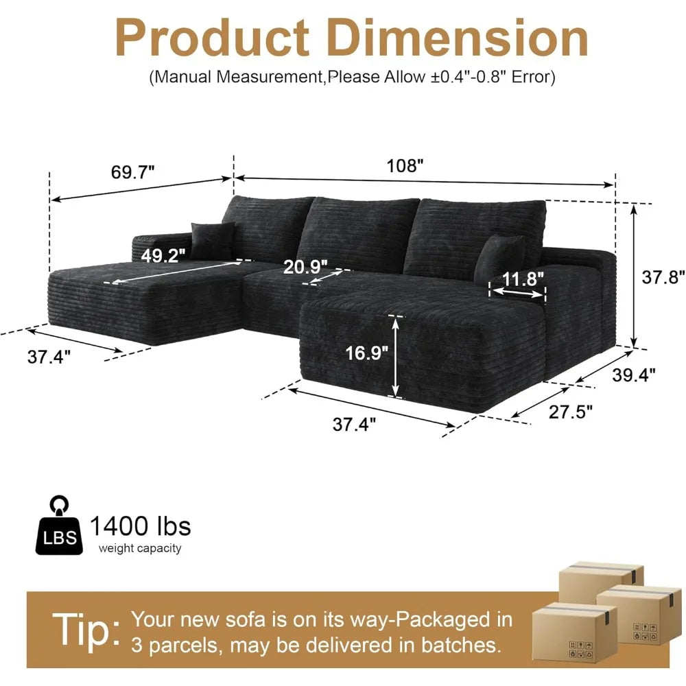 Modular Sectional Sofa – 108″ L-Shaped Deep Seat Couch