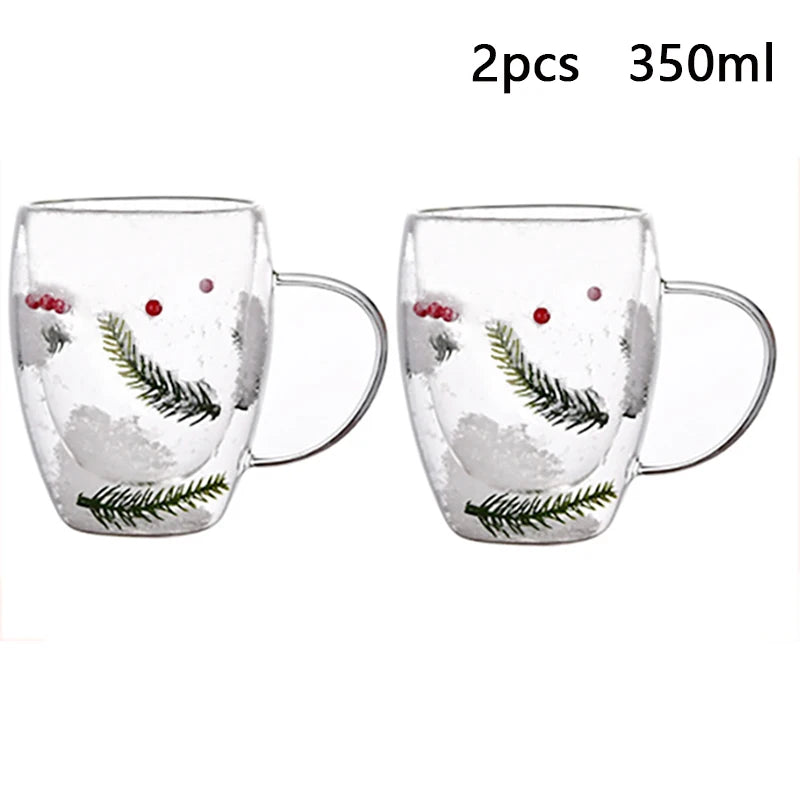 250/350ml Christmas Double Wall Glass Mugs Set Of 2 Heat-resistant Espresso Cup Milk Beverages Coffee Mugs For Holiday Gifts