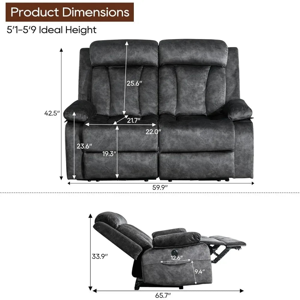 Electric Power Reclining Loveseat with Heat And Massage Double Recliner Sofa for Living Room with Pockets Comfortable Living Roo