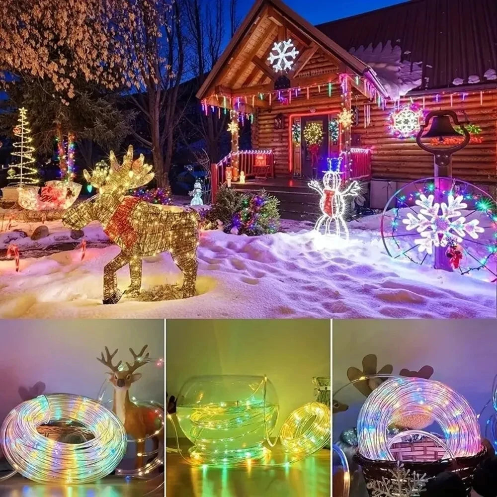 Outdoor Solar Tube Rope Led Light Garden Christmas Decoration Fairy String Light 32m/22M/12M/7M Outdoor Wedding Party Led Lamp