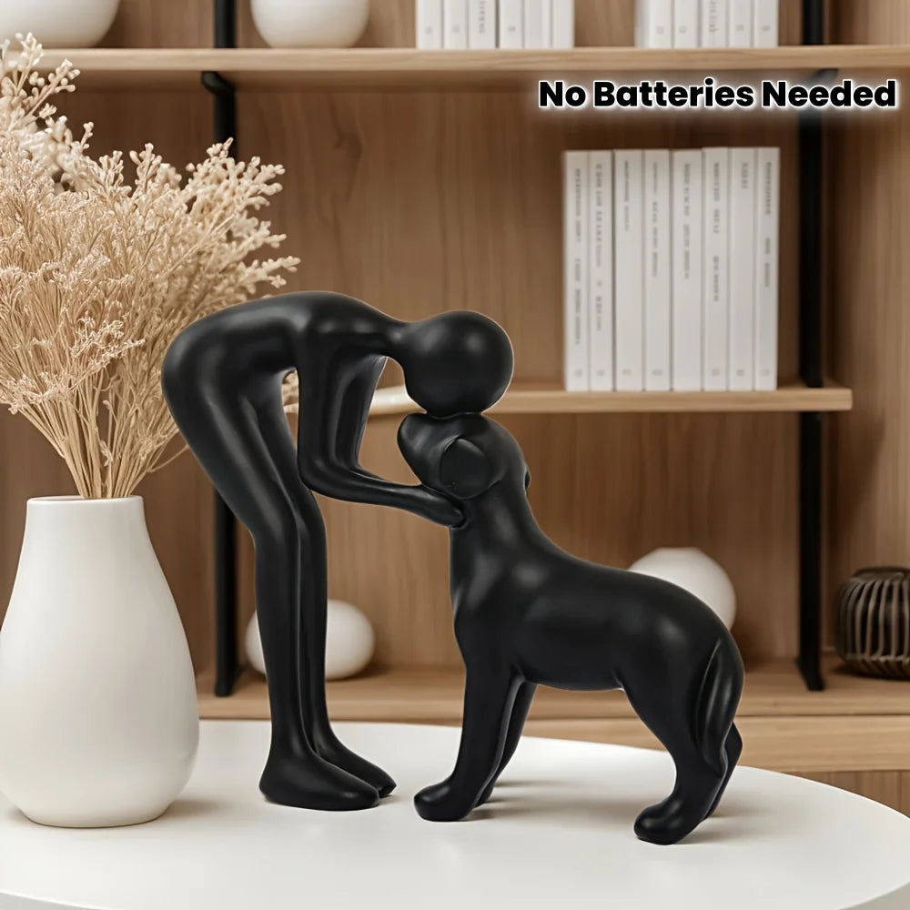 1Pc Resin Cute Puppy And Owner Craft Figurine Desktop Ornament Statue Model Indoor Home Office Decoration Pet Sculpture For Gift