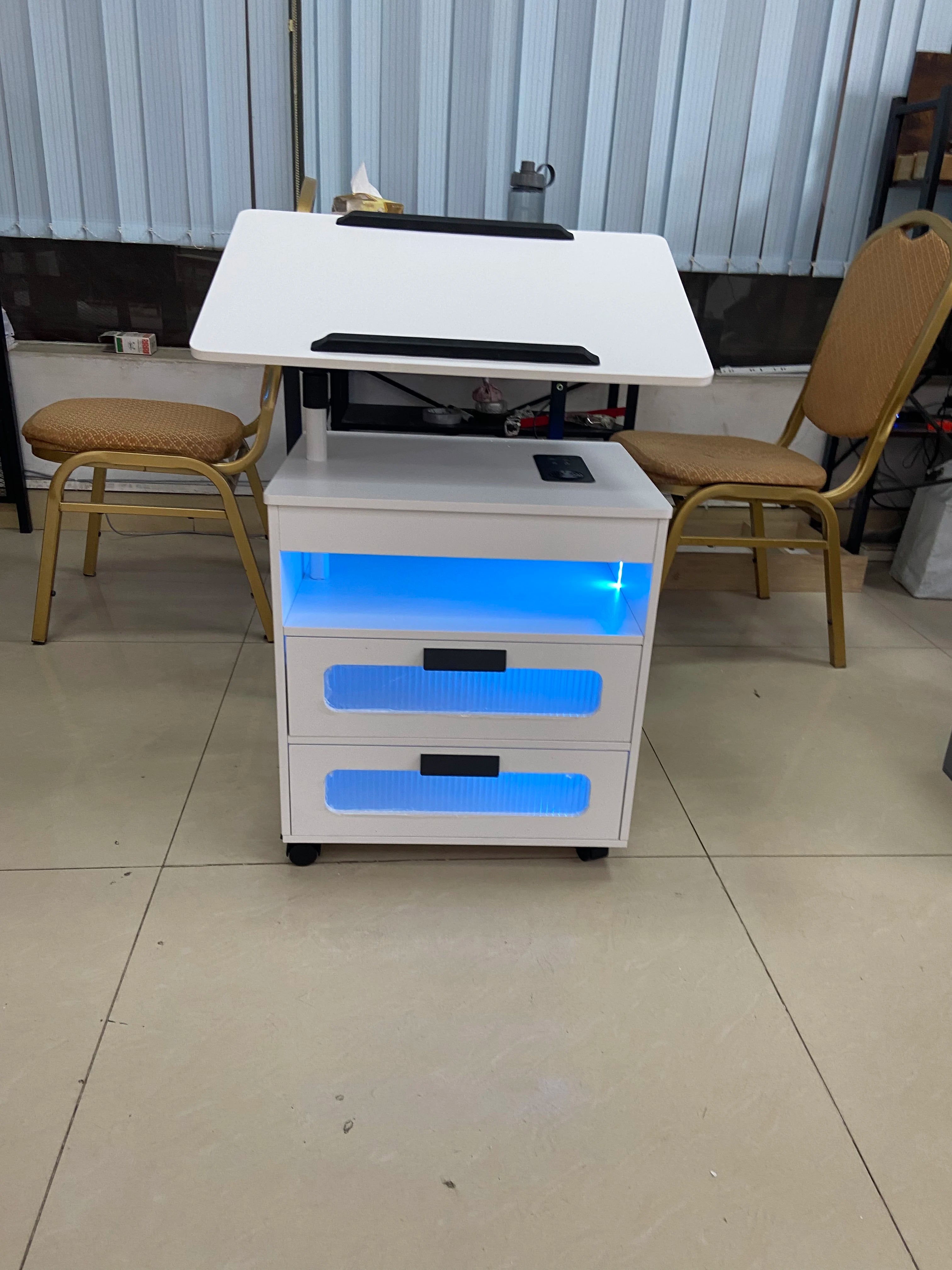 Nightstand with Wireless Charging Station, LED Nightstand Has Adjustable Rotary Workstation,Smart Night Stand