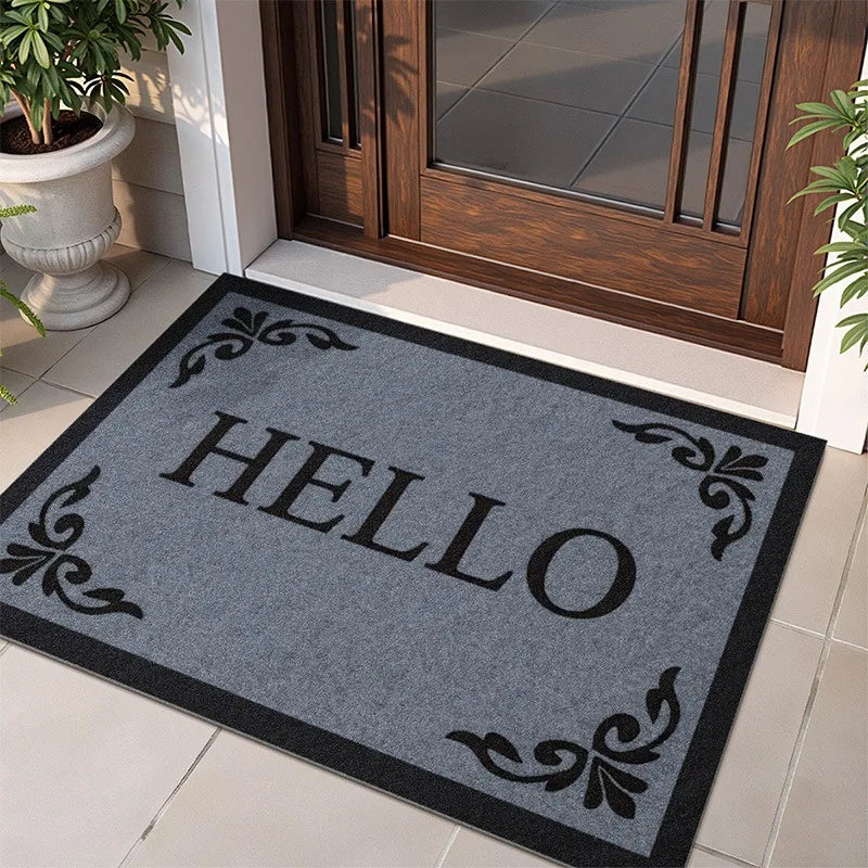Geometric Pattern Door Mat with Hello Design Floor Mat for Home Entrance Decor, Durable and Easy to Clean, Adding Modern Style