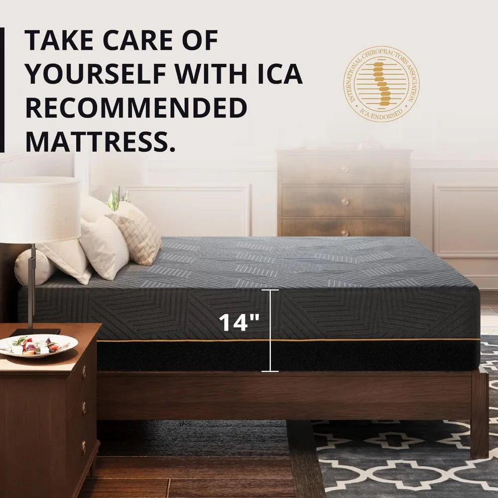 EGOHOME 14 inch Firm Queen Mattress, Memory Foam Mattress with Cooling Cover, Bed in a Box, CertiPUR-US Certified, Breathable an