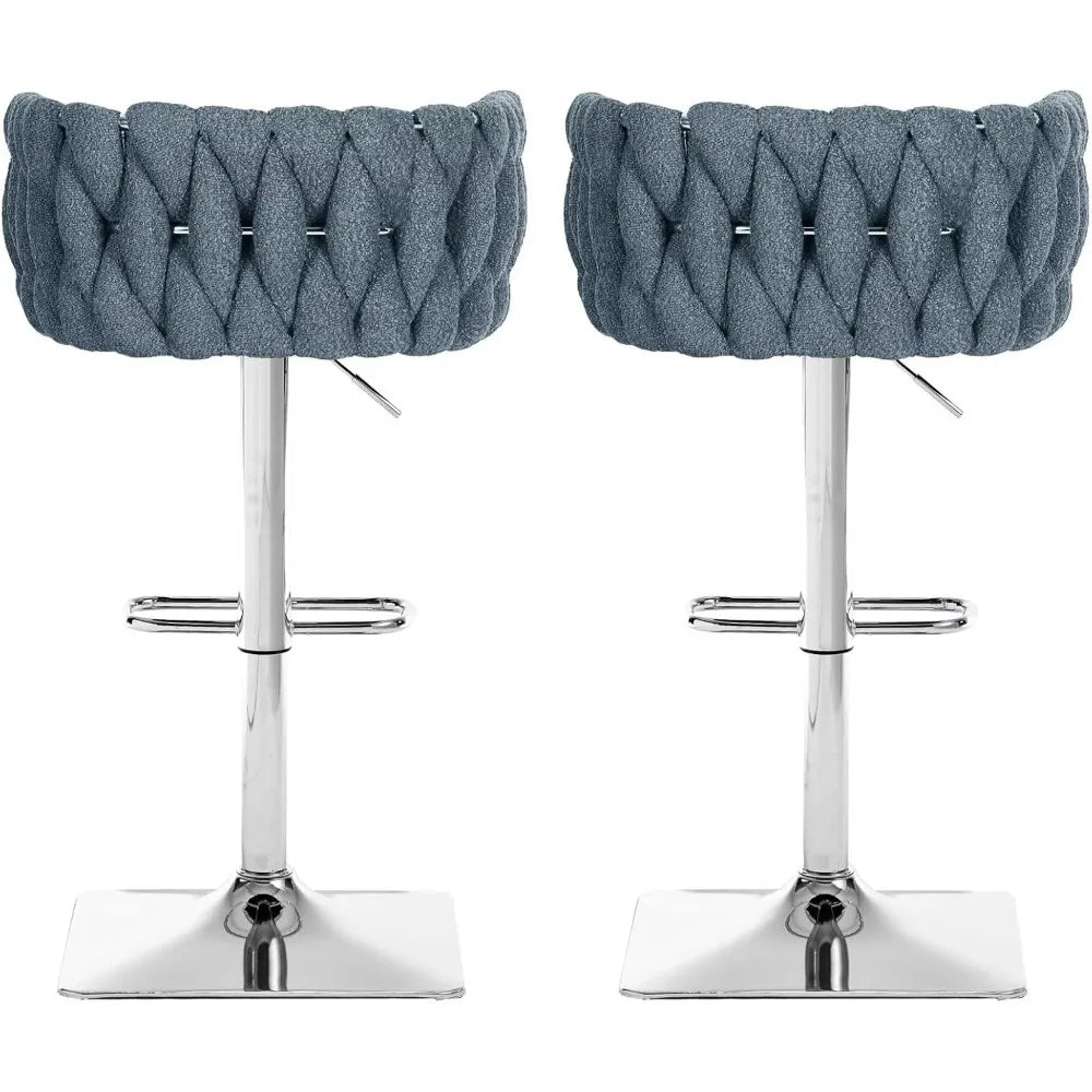 Swivel Counter-Height Bar Stools with Woven Backrest – Bouclé Upholstered (Set of 2)
