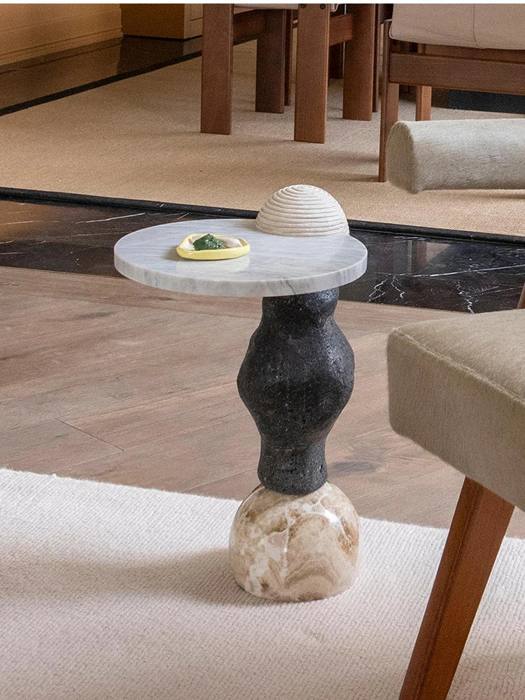 Natural marble round edge table living room high-end small coffee table coffee table