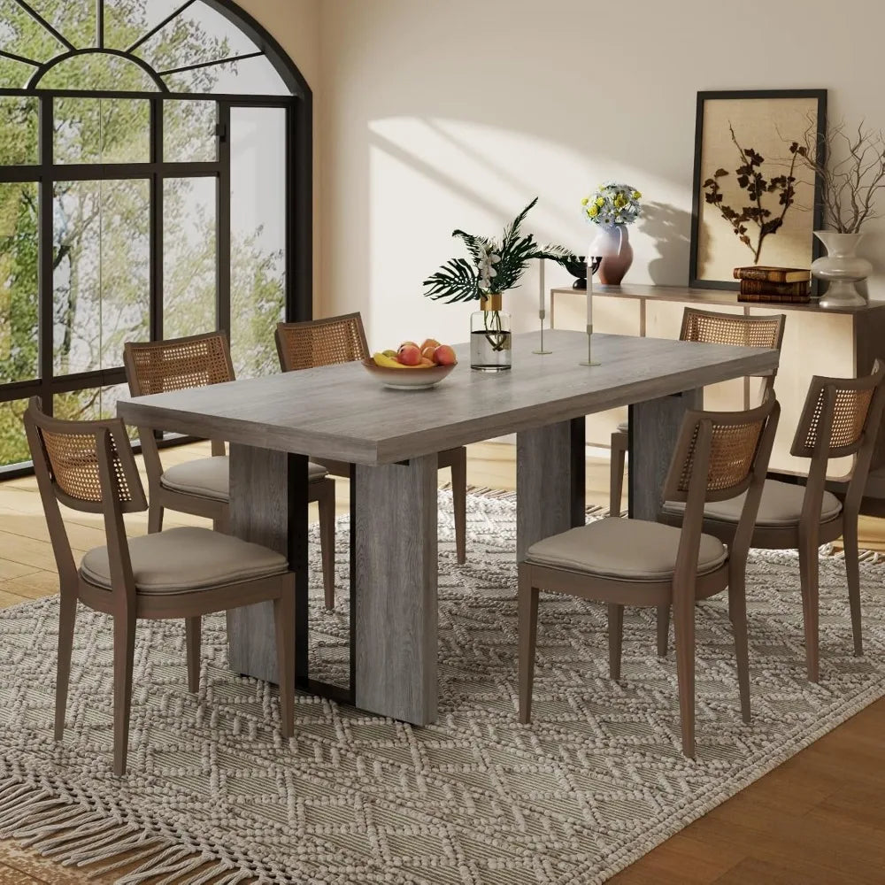 71 Large Dining Table, Rustic Farmhouse Dinner Table for 6 to 8 People, Rectangular Thick Kitchen Table with Heavy Duty Legs