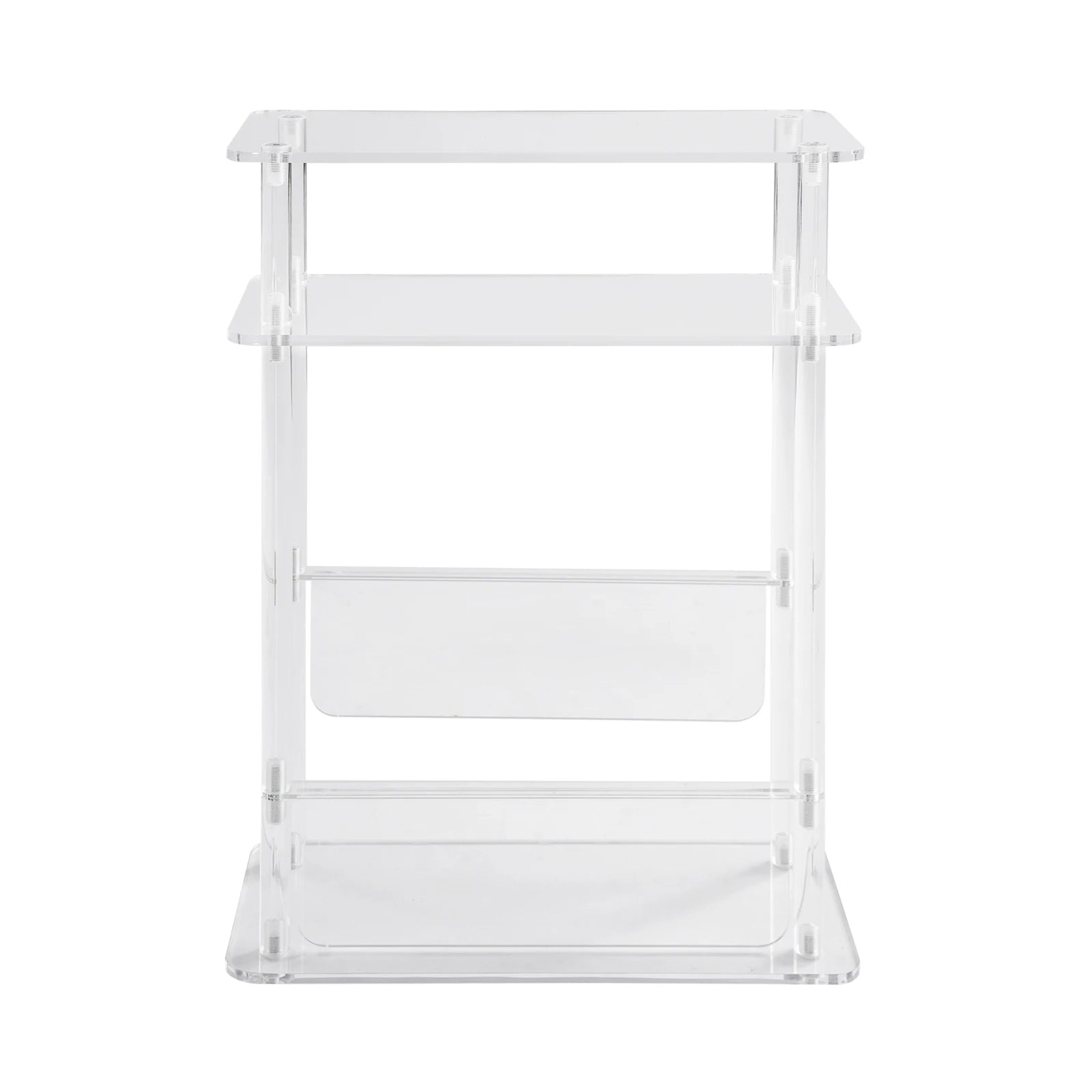 3 Tier Clear Acrylic Small Side Table Acrylic Narrow End Table for Small Spaces Slim Bedside Table with Magazine Holder