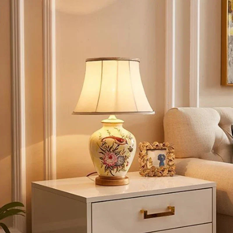 Ceramic Table Lamp LED Luxury Modern Creative Flower Pattern Desk Lights For Home Living Room Bedroom Bedside