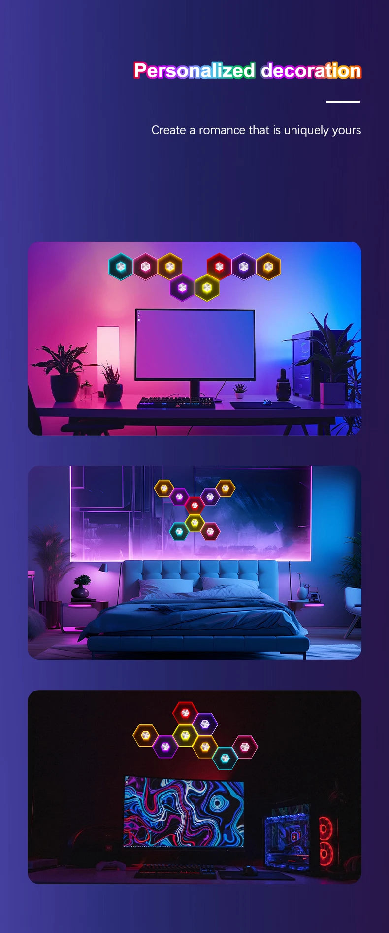 Bluetooth Quantum Lamp Smart App RGB Remote Control 5V Led Esports Atmosphere Light Background Wall Bedroom DIY Decor Wall Lamp