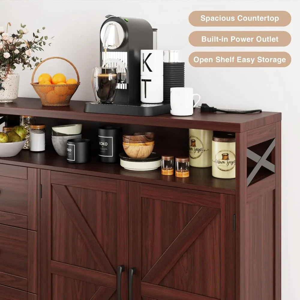 47" Farmhouse Storage Cabinet with Barn Doors and Drawers, Sideboard Buffet Cabinet with Storage