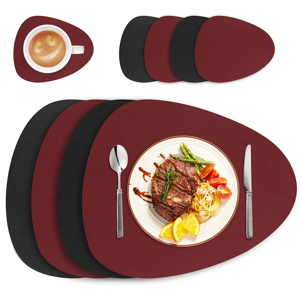 Irregular Shape PU Leather Placemats Set Oil-Proof Waterproof Dual-Sided Place Mats for Kitchen Bistro Tables Bars Coffee Shops