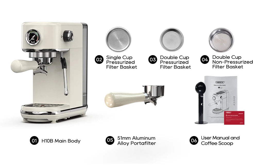 HiBREW 20 Bar Semi-Automatic Espresso Machine – Hot & Cold Cappuccino Maker (H10B)