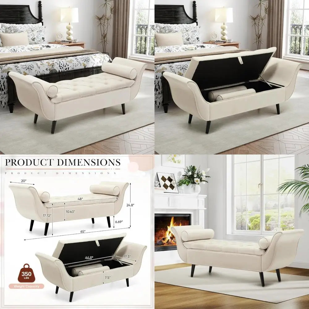 Luxurious Velvet Tufted Storage Bench – 65″ King Bed End Ottoman