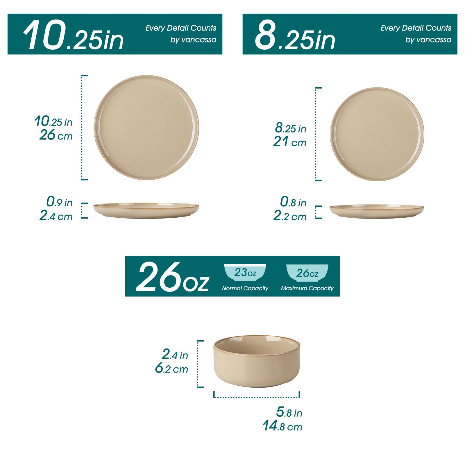 vancasso 12/16/18/24 Piece Light-Brow Reactive Glaze Stoneware Plates Set Dinnerware Sets with 4/6 pcs Dinner Plate/Dessert/Bowl