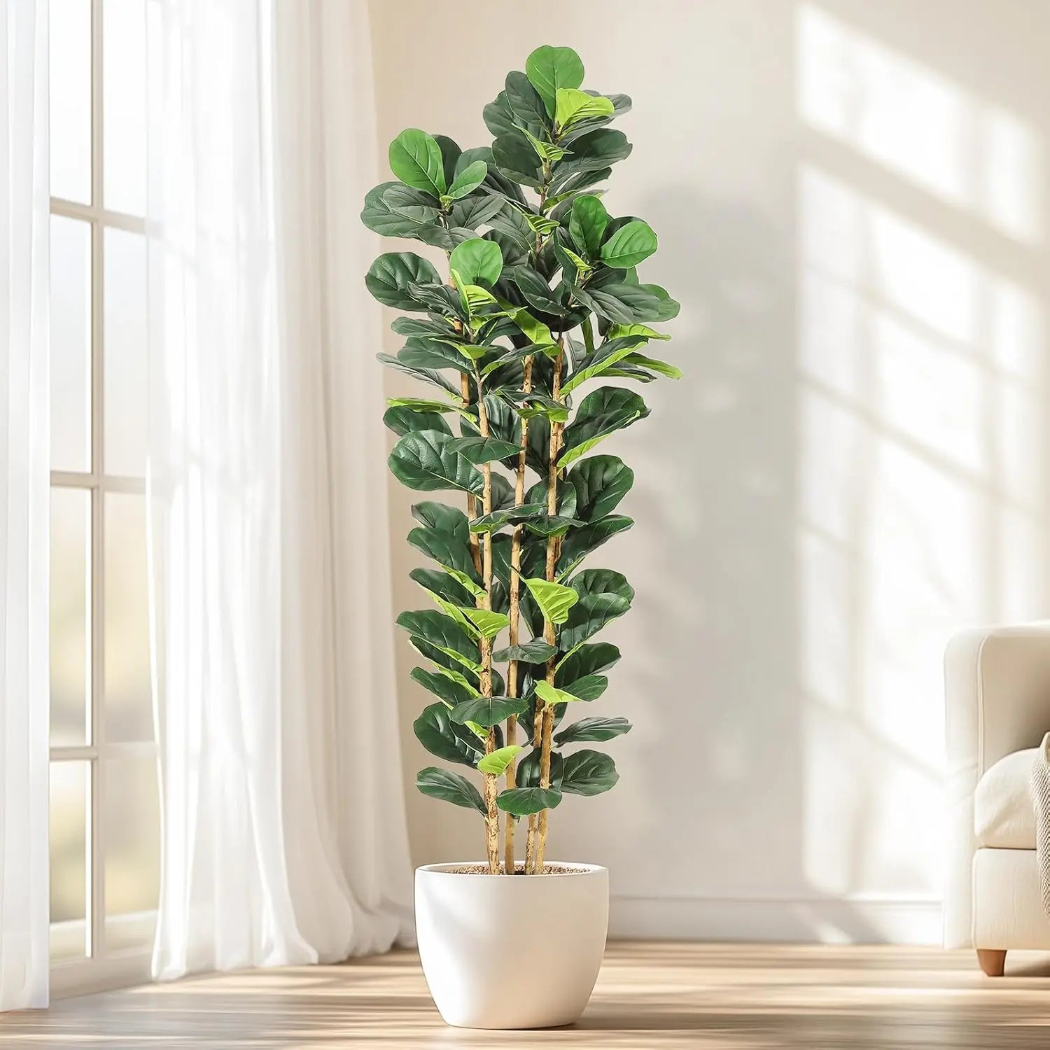 5/6/7 FT Artificial Fiddle Leaf Fig Tree with Pot Faux Trees with Artificial Plants Fiddle Leaves Greenery Fake Tree for Home
