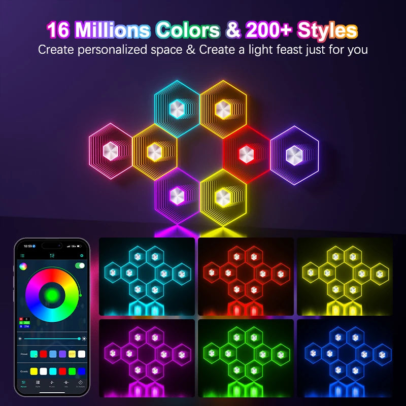 Bluetooth Quantum Lamp Smart App RGB Remote Control 5V Led Esports Atmosphere Light Background Wall Bedroom DIY Decor Wall Lamp