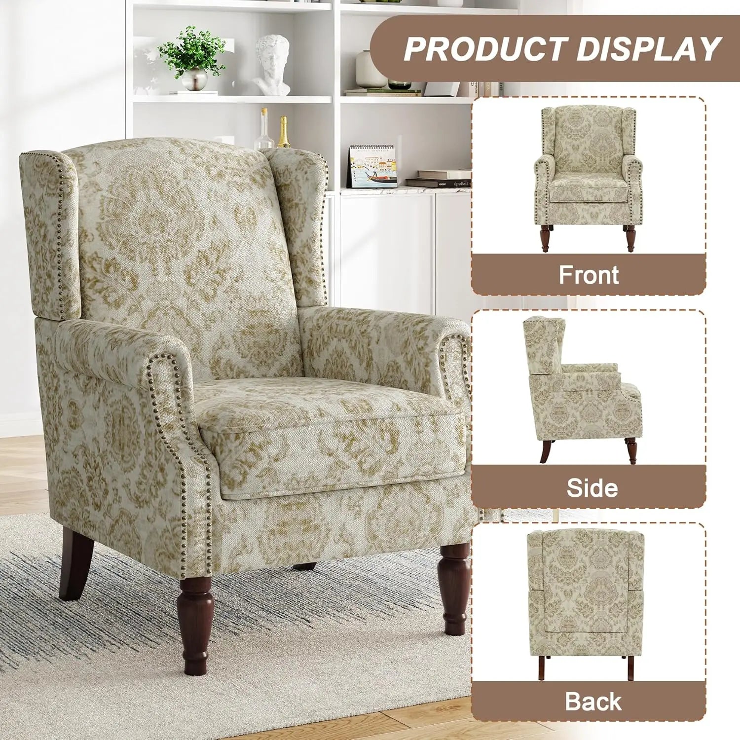Floral Accent Chairs – Set of 2 High-Back Retro Wingback Armchairs