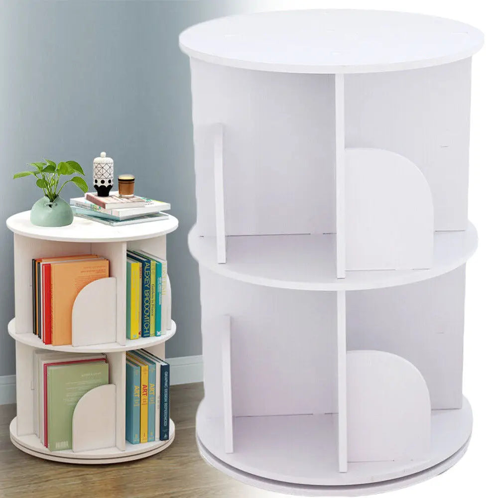 2-Tier Rotating Bookshelf – 360° Floor-Standing Display Bookcase