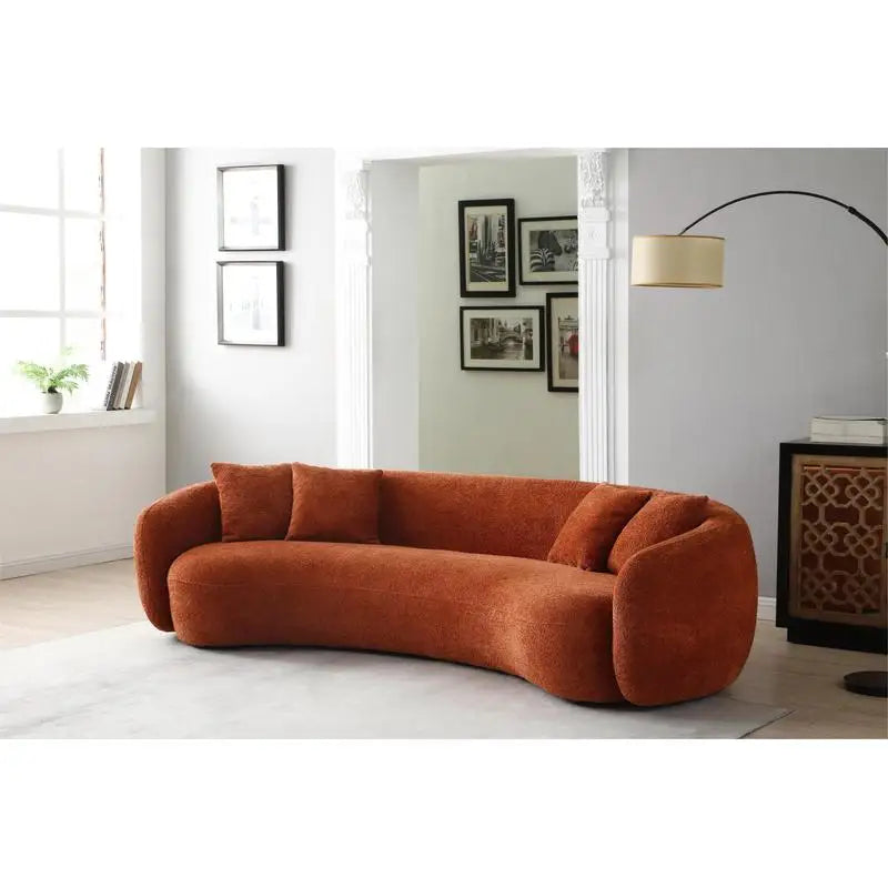 Modern Curved 5-Seater Boucle Sectional Sofa in Orange Teddy Fleece - Half Moon Design, Leisure Couch for Boho Living Room