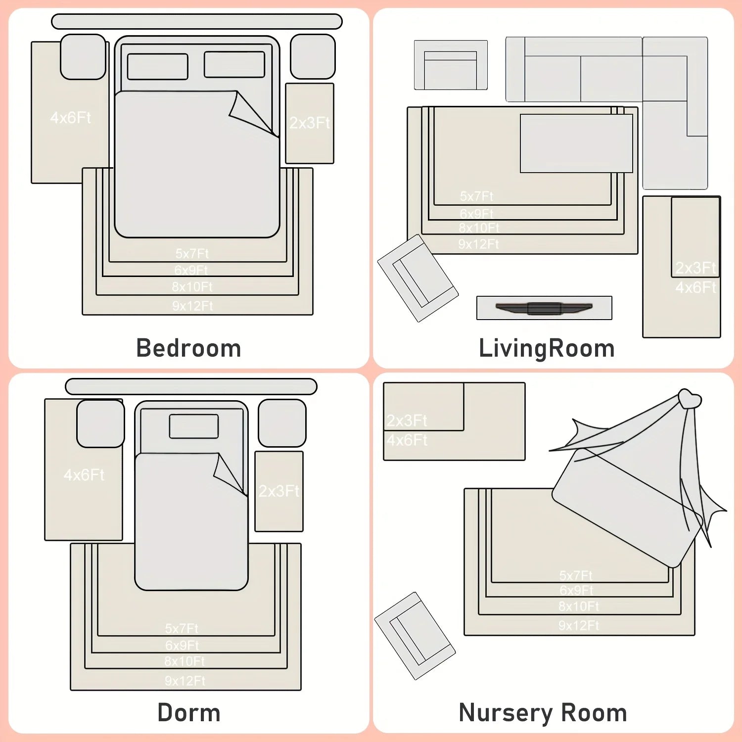 Off-White Soft Shaggy Non-Slip Rugs for Living Room/Bedroom/Nursery – Luxury Plush Carpet with 4 Rug Stickers, Ideal Room Decor