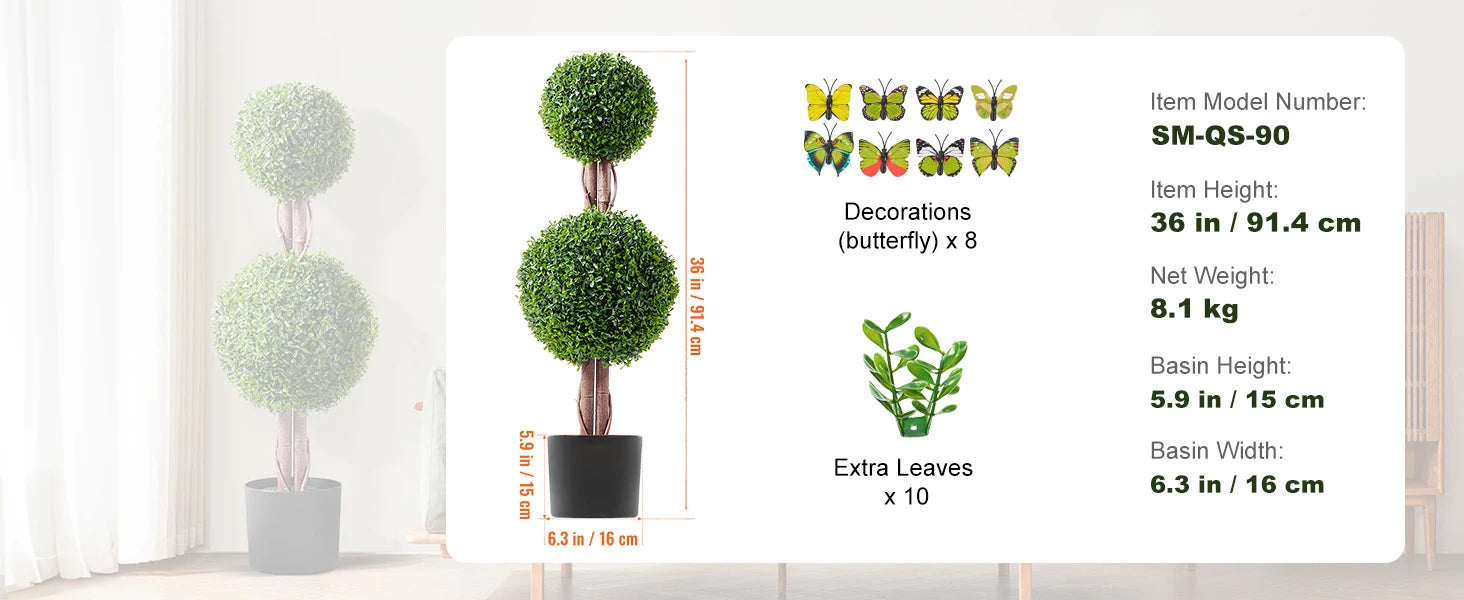 SucceBuy Artificial Boxwood Topiary Tree Faux Plant w/ Extra Leaves Pot Small Decoration UV Rated Set for Home Decor Indoor