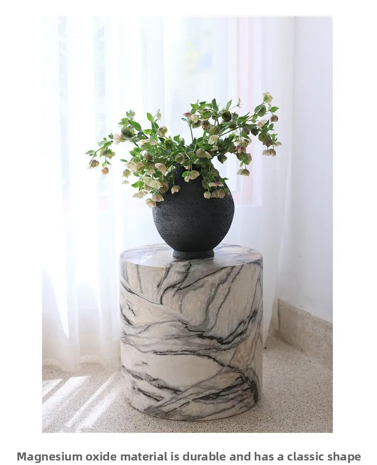 Black White Side Tables Cylindrical Imitate Marble Flowerpot Stand Artistic Coffee Table for Living Room Modern Sofa End Tables