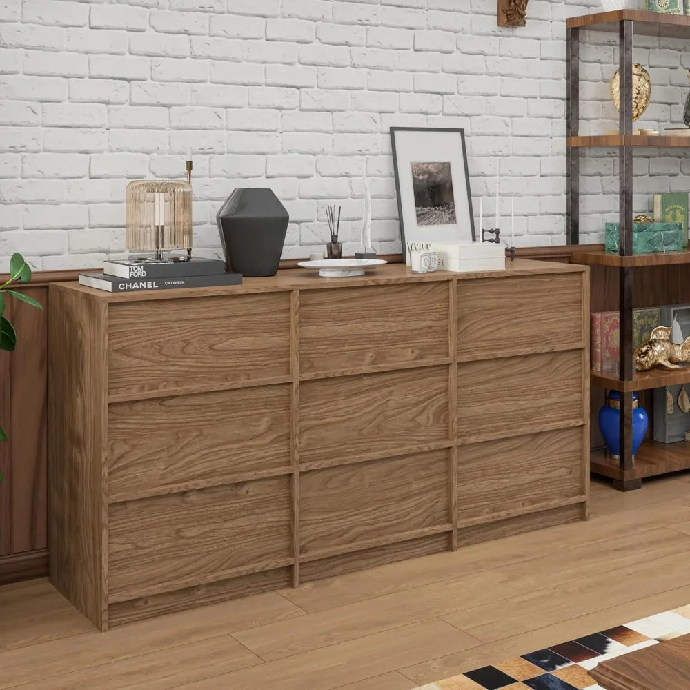 9 Drawer Walnut Dresser for Bedroom – Large Modern Wide Wooden Storage Chest