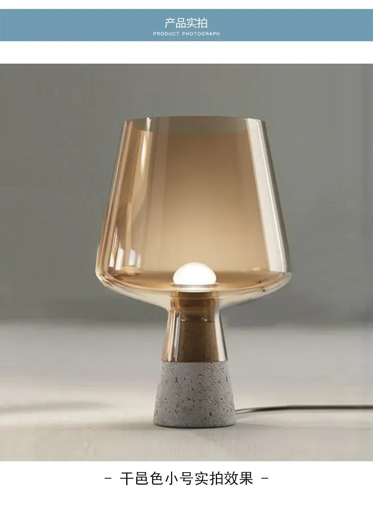 Modern Minimalist Cement Creative LED Desk Lamp Bedroom Bedside Study Hotel Living Room Grey Glass Art Light Home Decor Lighting