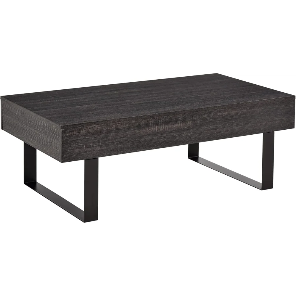 Dark Grey Mid-Century Modern Coffee Table – Wood Grain Table with Storage Drawer