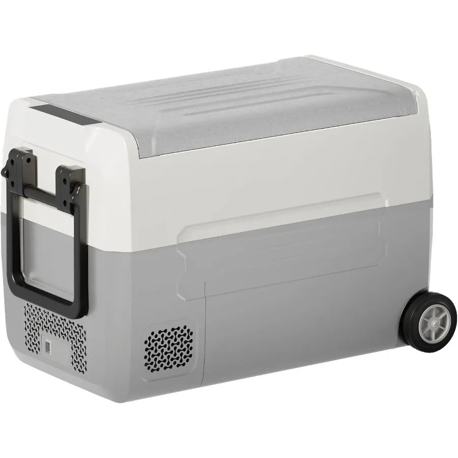 49QT 45L Portable Car Refrigerator 12V Dual Zone Freezer Cooler with 12/24V DC 110/240V AC -468 Car Fridge with Basket Wheels L